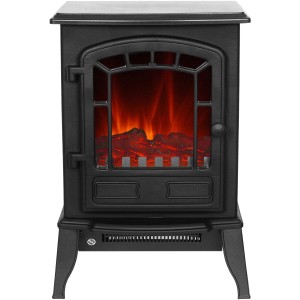 Schwarzer El Fuego Elektrokamin Como mit Heizung und Flammeneffekt.