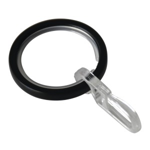 Schwarzer Gardinenring mit Gleiteinlage und transparentem Faltenlegehaken von Schöner Wohnen, 10er Set.