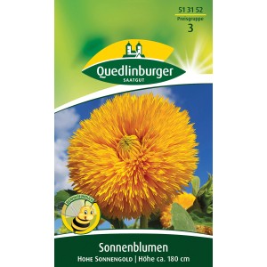 Packung Sonnenblumen ''hohe Sonnengold'' Samen von Quedlinburger mit goldgelber Blüte.