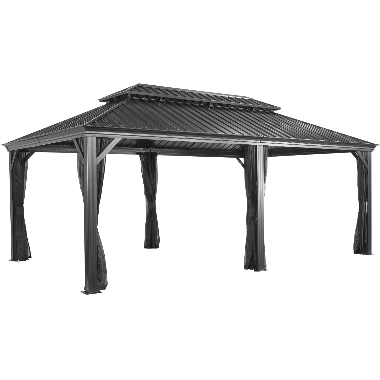 Sojag Pavillon Messina 12x20 in Anthrazit mit Moskitonetz und doppeltem Dach.