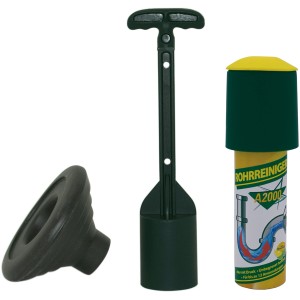 Steuber Rohrreiniger Komplettset mit Saugglocke, Griff und Adapter für bis zu 15 Anwendungen.