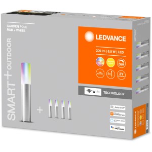 Verpackung der Ledvance LED-Außenleuchte Smart+ Garden Pole mit 5 Leuchten, RGB und WiFi.
