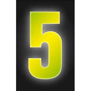 Gelbe, reflektierende Klebezahl 5, 17 cm hoch, für Hausnummern und Briefkästen.