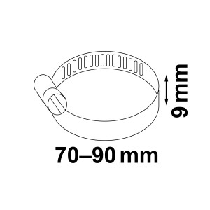 Kirchhoff Schlauchklemme, 9 mm breit, Spannbereich 70-90 mm, Edelstahl.