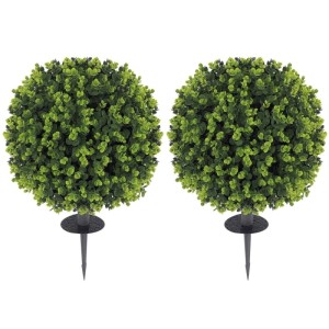 HOMCOM 2er-Set künstliche Buchsbaumkugeln, 56 cm, grüne Kunstpflanzen mit Erdspieß für Haus & Garten.
