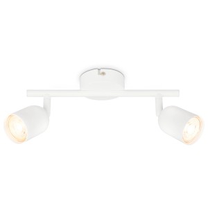Weiße Brilo Deckenleuchte Tabo mit zwei schwenkbaren Spots und GU10 Fassung.