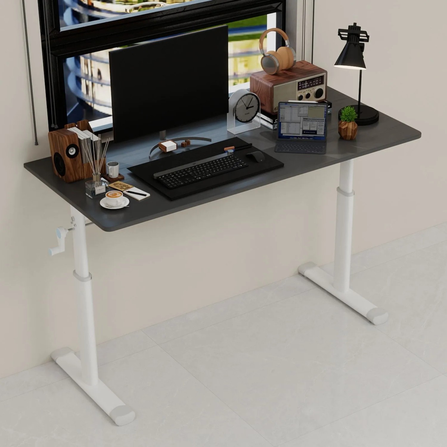 okwish Schreibtisch mit HöhenVerstellbar Home Office Kinderzimmer 120x60x90cm Grau_2