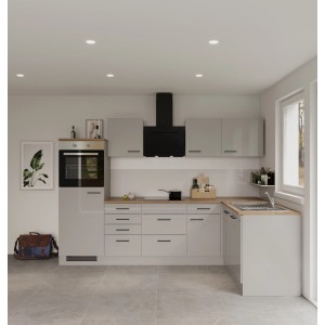 Flex-Well Exclusiv Winkelküche Lund 280 x 170 cm Lichtgrau glänzend-Rauchgrau