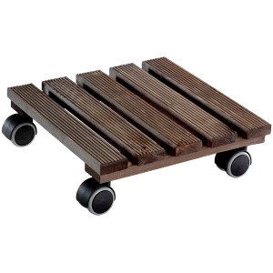 Dunkelbrauner Wagner Kübelroller Country, 28x28 cm, aus FSC®-Holz mit vier Rollen.
