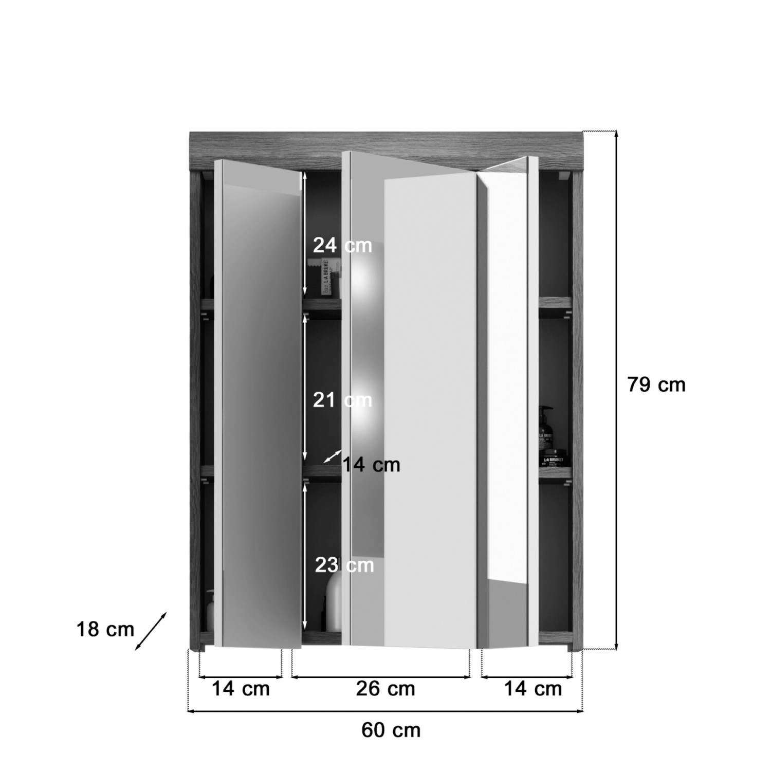 Spiegelschrank inkl. Beleuchtung 60 cm x 79 cm x 18 cm WeißRauchsilber