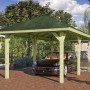 Karibu Pavillon Varberg 2 Set: Holzpavillon mit grünen Schindeln, 517,5x264,5x290 cm.