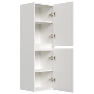 Posseik Bad Hochschrank Limes, 112cm, Weiß Hochglanz, mit offenen Türen und Einlegeböden.