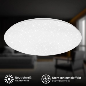Runde Brilo LED-Deckenleuchte Verb in Weiß mit funkelndem Sternenhimmel-Effekt. Moderne LED-Beleuchtung.