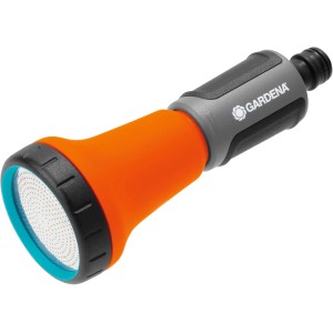 Gardena Bewässerungsbrause in Orange und Grau, ideal für die Gartenbewässerung.