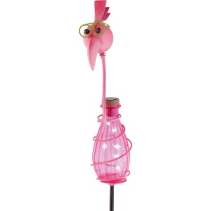 Pinker LED-Solarspieß Cabelli Flamingo mit Brille, Solar-Deko für Garten, 69cm hoch.