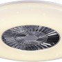 Weiße LED-Deckenleuchte Visby mit Ventilator und Chrom-Akzenten. Ideal als Deckenlampe.