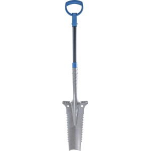 LUX 5-in-1 Spaten, 115 cm, mit Sägezähnen und blauem Griff. Vielseitig für Garten & Bau.