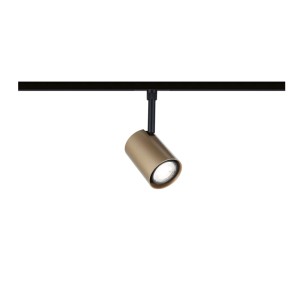 Paulmann URail Schienenspot Luxe, gold matt und schwarz, zylindrisch, mit hellem LED-Licht auf Schiene.
