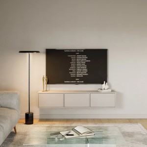 Selsey Framme TV-Hängeboard 150 cm in Kaschmirgrau, grifflos, wandmontiert unter TV im modernen Wohnzimmer.