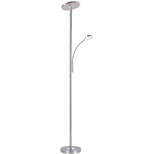 Moderne LED Stehleuchte Hans Stahl mit Lesearm, höhenverstellbar (183-193cm).