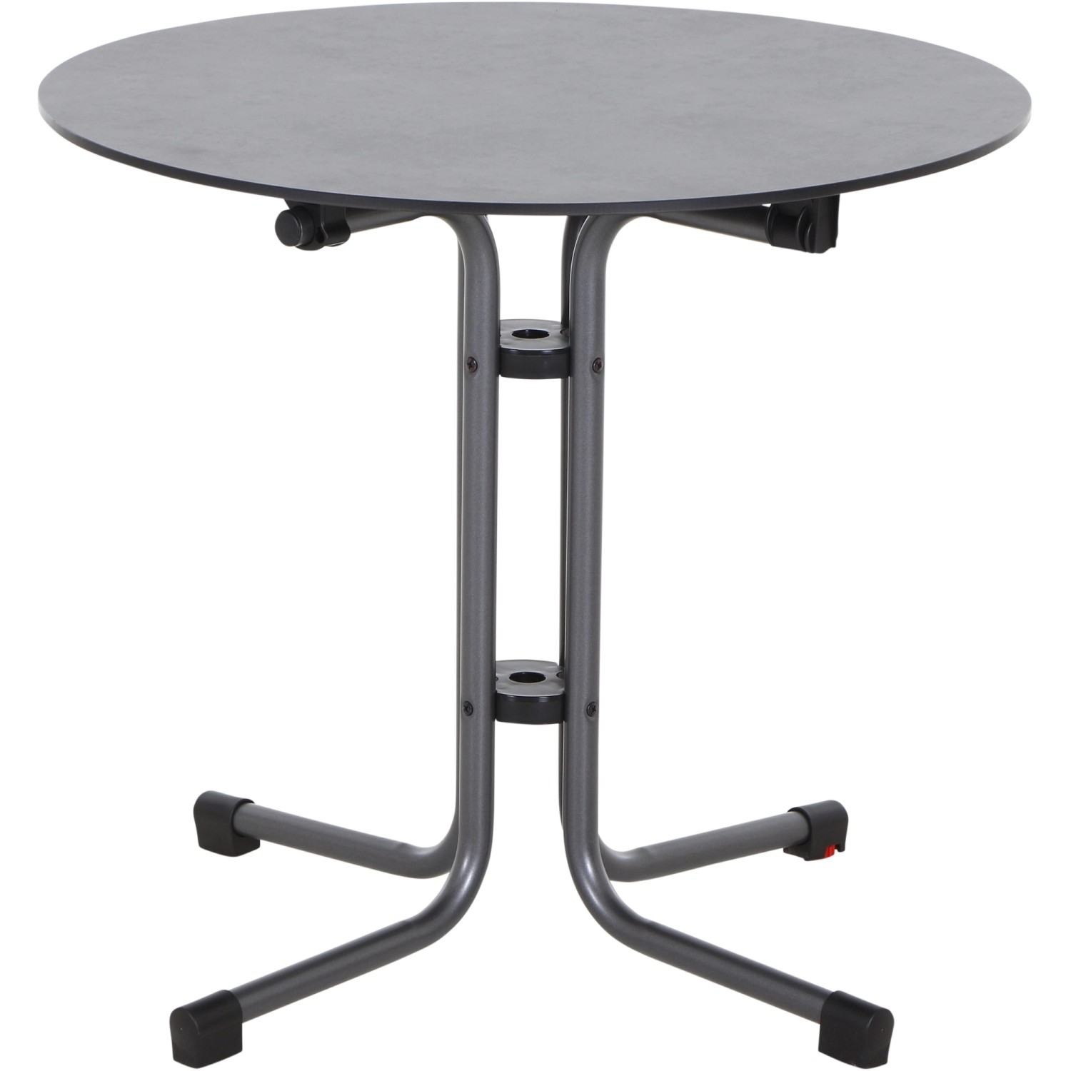 Runder, anthrazitfarbener Siena Garden Klapptisch Sola, Ø 80 cm. Gartentisch mit Stahlgestell, klappbar.
