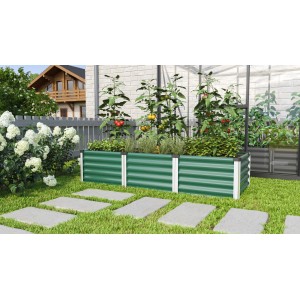 Vitavia Linus In und Out 401 S Hochbeet aus Seegras/Alu im Garten mit Pflanzen.