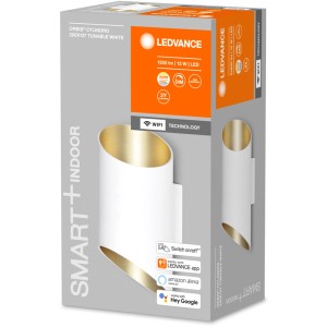 Verpackung der Ledvance Smart+ WiFi Wandleuchte Orbis Cyldro, dimmbar, weiß/kupfer, 20x12cm.