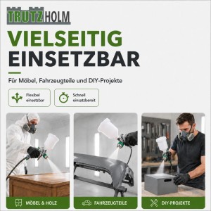 TRUTZHOLM HVLP Lackierpistole mit 3 Edelstahldüsen 1,4mm 1,7mm 2,0mm 600ml Becher