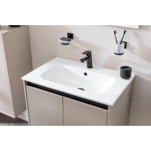 Fackelmann Waschtisch-Set Compact Line, 71 cm, Eiche Dekor mit weißem Becken.