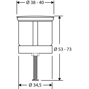 Skizze Excenterstopfen mit Fisch Dekor, 38-40mm, für Waschbecken. Technische Zeichnung.