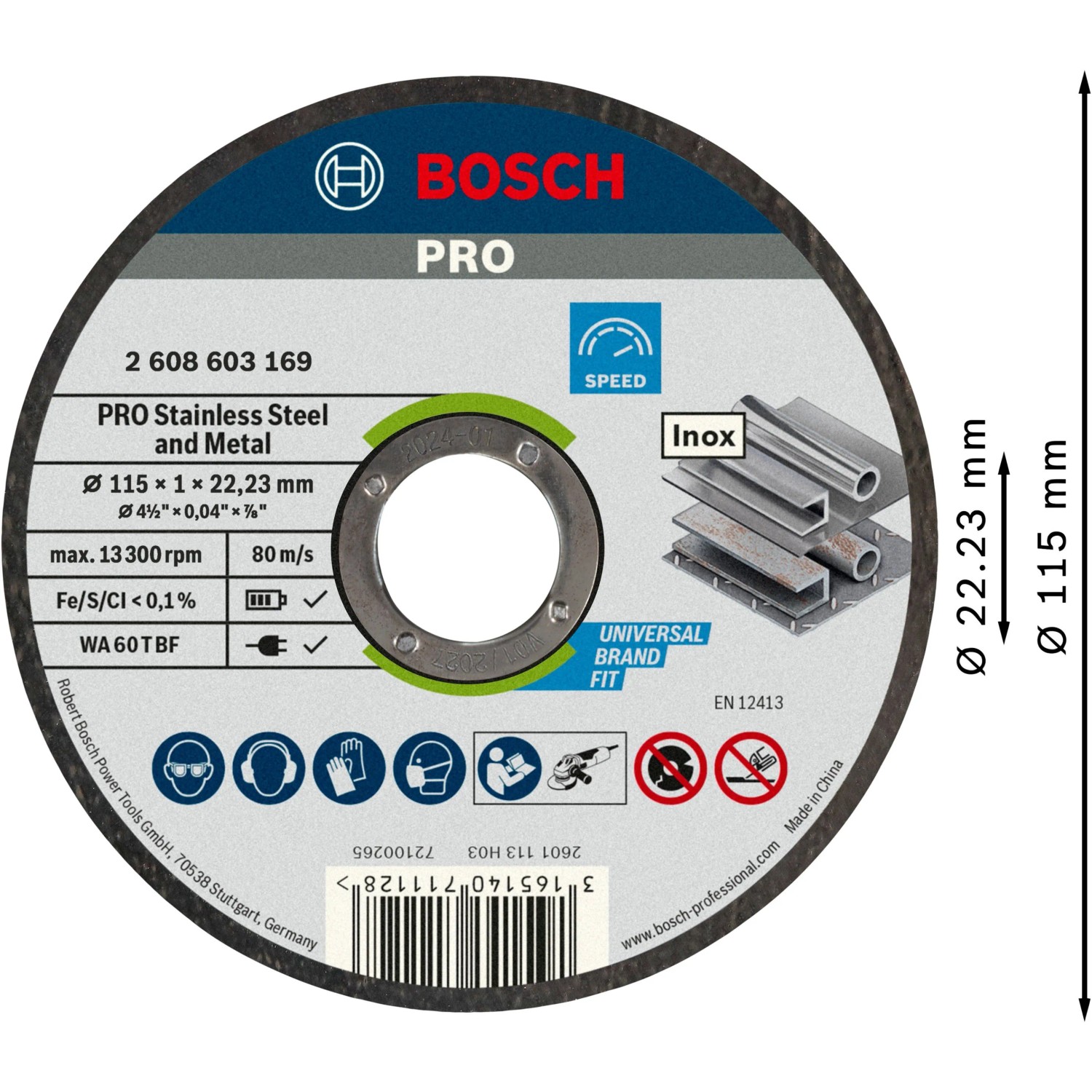 Bosch Trennscheibe für Edelstahl Ø 115 mm x 1 mm x 22,23 mm 10 Stück_2