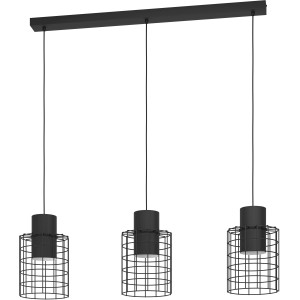 Eglo Milligan Pendelleuchte, 3-flammig, schwarz-weiß, im Industrial-Stil mit Drahtschirmen.
