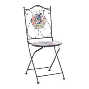 Klappbarer Gartenstuhl Paloma mit buntem Majolika-Muster auf Sitzfläche und Rückenlehne.