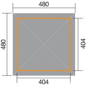 Grundriss Weka Pavillon Gartenoase 651 A, 480x480 cm, Sockelmaß 404x404 cm.