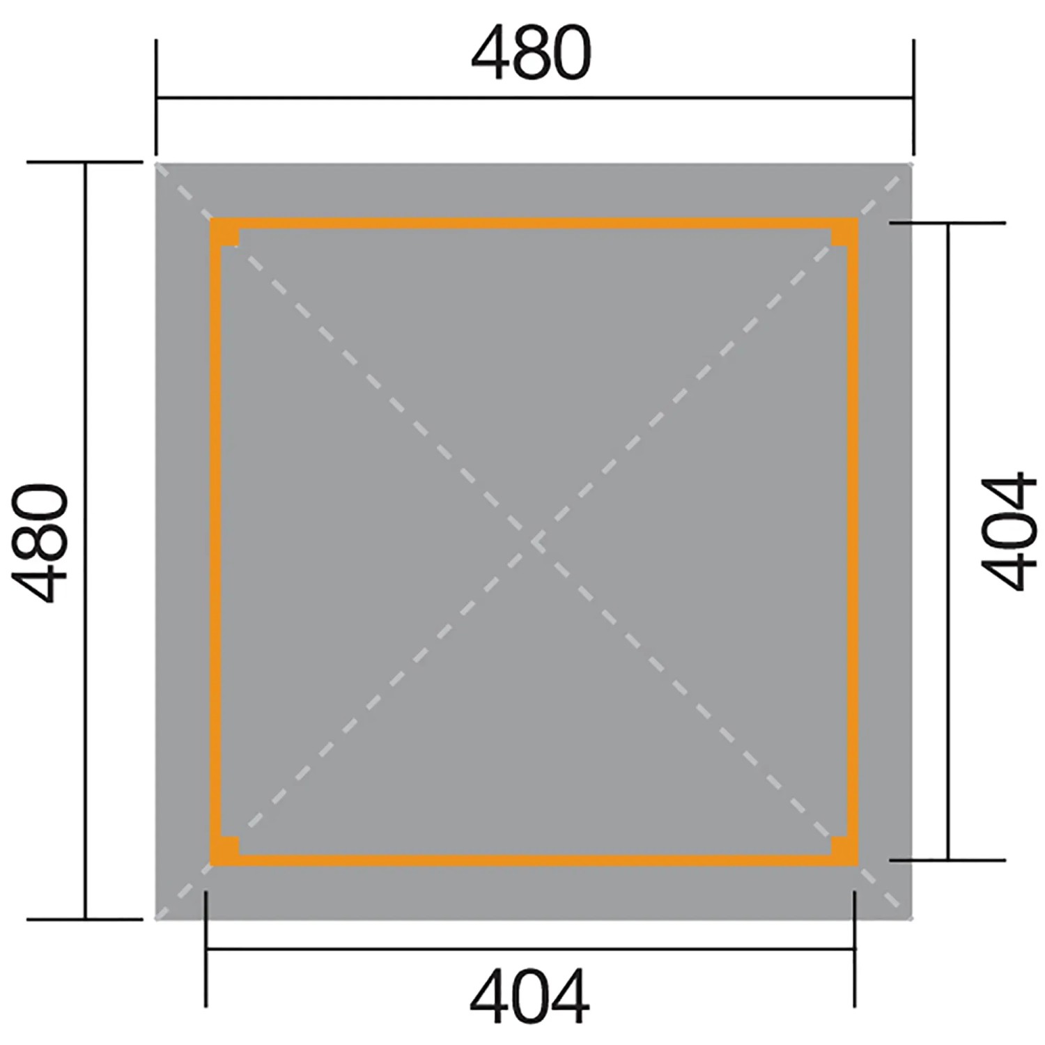 Grundriss Weka Pavillon Gartenoase 651 A, 480x480 cm, Sockelmaß 404x404 cm.