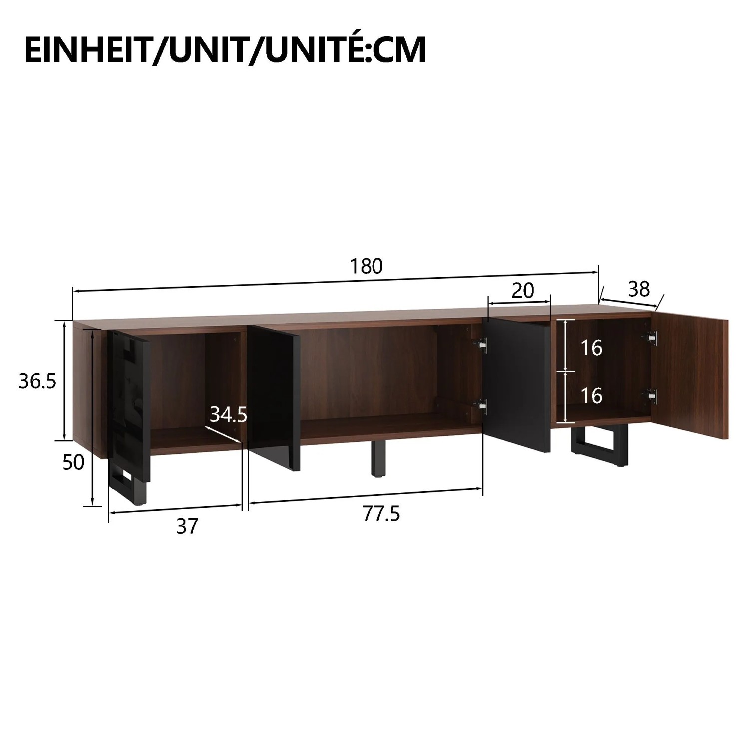 okwish TV-Schrank mit Vier Türen Wohnzimmer 180x38x50cm Braun_5