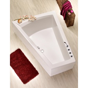 Weiße Galia II Eckbadewanne, 175x135x70 cm, linke Ausführung. Komfortable Badewanne für entspannende Momente.