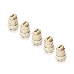 Fünf beige G9-Lampenfassungen mit Schraubring im Set. Ideal für Leuchtmittel in Lampen & Leuchten Installationen.