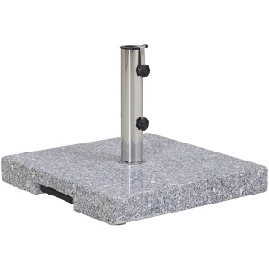 Siena Garden Schirmständer aus grauem Granit, 50x50x9 cm, mit Edelstahlrohr.