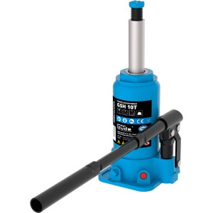 Güde Stempelwagenheber GSH 10T: Hydraulischer Wagenheber mit Hebel und blauem Gehäuse.