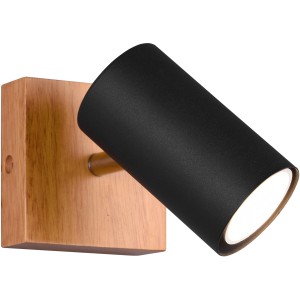 Schwarzer Trio Strahler Marley mit Holzsockel, 1-flammig, für GU10 Leuchtmittel. Moderner Deckenspot für Wohnräume.