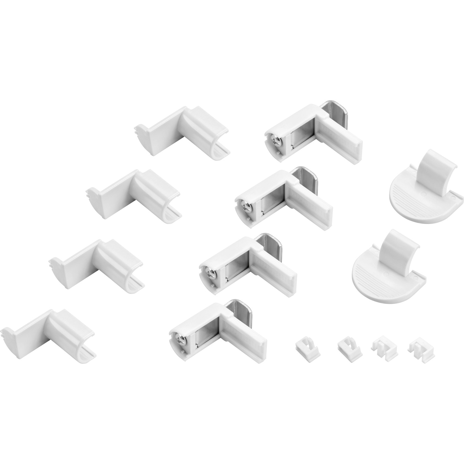 Zubehörset für Toledo Thermo-Spannplissees: Eckverbinder, Klemmträger und weiteres Zubehör.