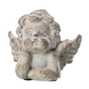 Graubraune Dekofigur Engel (9 cm) aus Beton für den Garten.