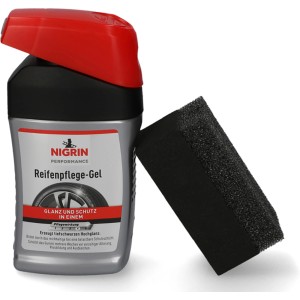 Nigrin Reifenpflege-Gel mit Schwamm für Autopflege: Tiefschwarzer Glanz & Schutz vor Alterung.