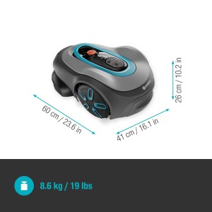 Gardena Mähroboter Smart Sileno Pro mit Maßen und Gewicht.