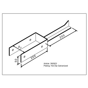 U-Pfostenlasche zum Einbetonieren, 200x91x50 mm, feuerverzinkt für Holzkonstruktionen.