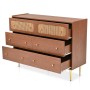 okwish Kommode mit Schubladen Rattan Sideboard Schlafzimmer Wohnzimmer 90x120x40cm Nussbaum