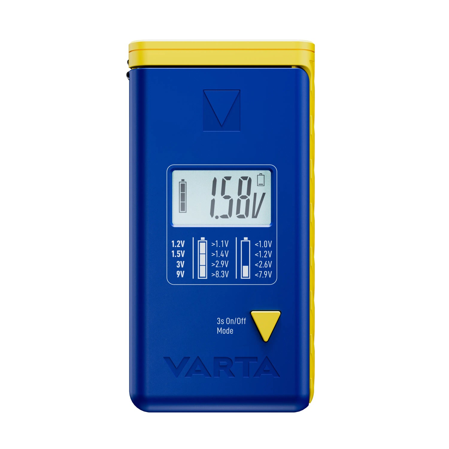 Varta Batterietester mit LCD-Display zur Prüfung von Batterien verschiedener Größen.