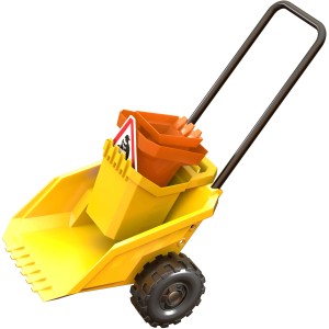 Hape Sandspielzeug-Set, 9-teilig, mehrfarbig: Schubkarre mit Eimer, Schaufel, Kegel und Warnschild.