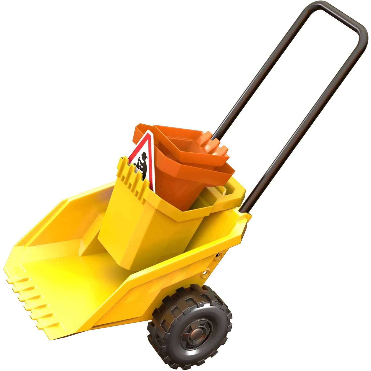 Hape Sandspielzeug-Set, 9-teilig, mehrfarbig: Schubkarre mit Eimer, Schaufel, Kegel und Warnschild.